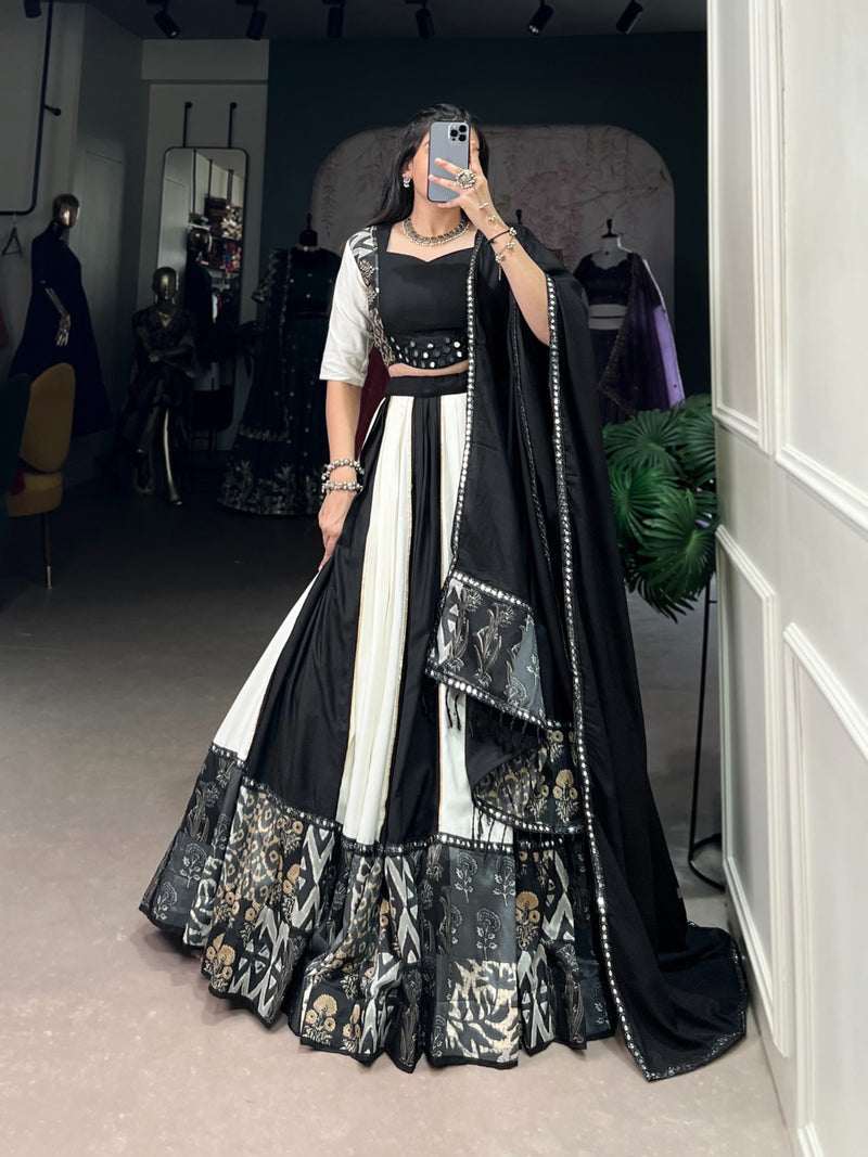 Womenline White And Black Color Rayon Navratri Lehenga Choli
