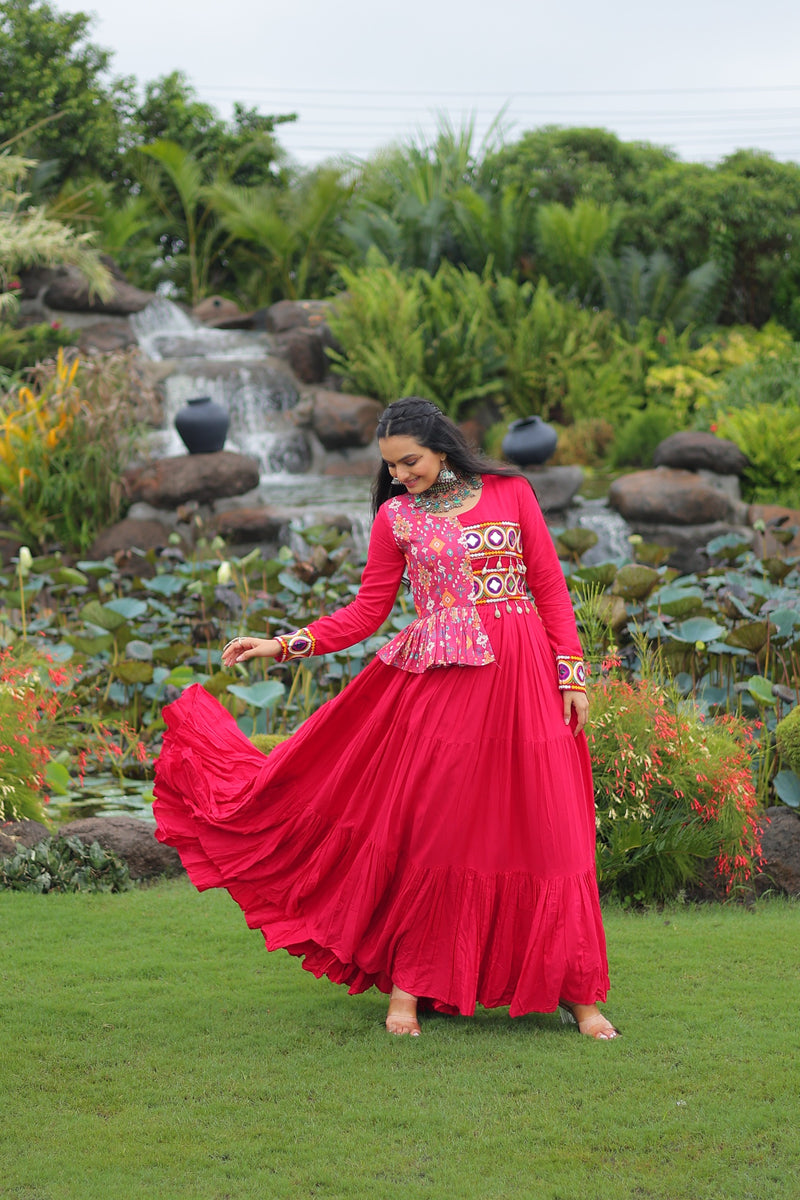 Womenline Rani Color Reyon Navratri Gown