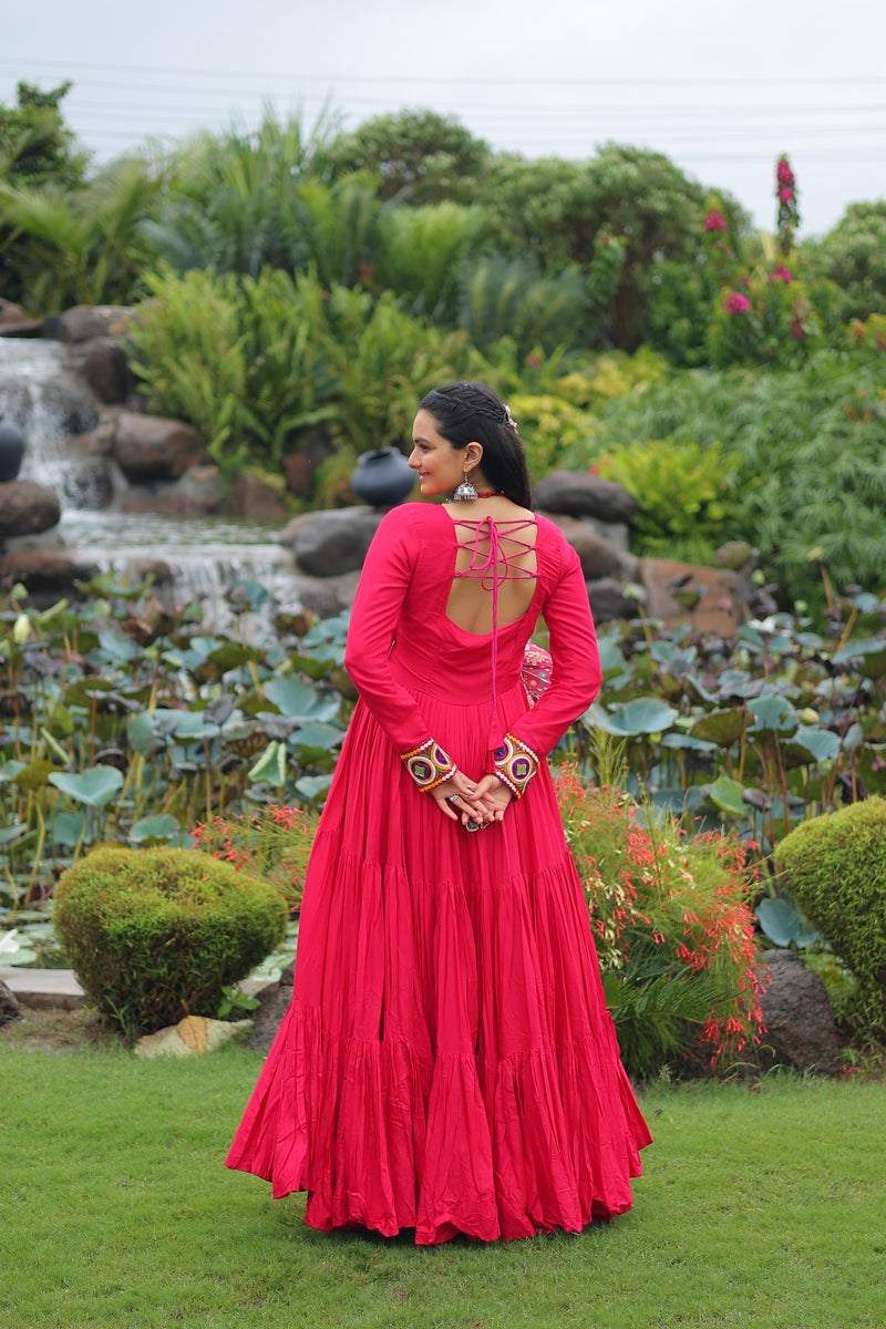 Womenline Rani Color Reyon Navratri Gown
