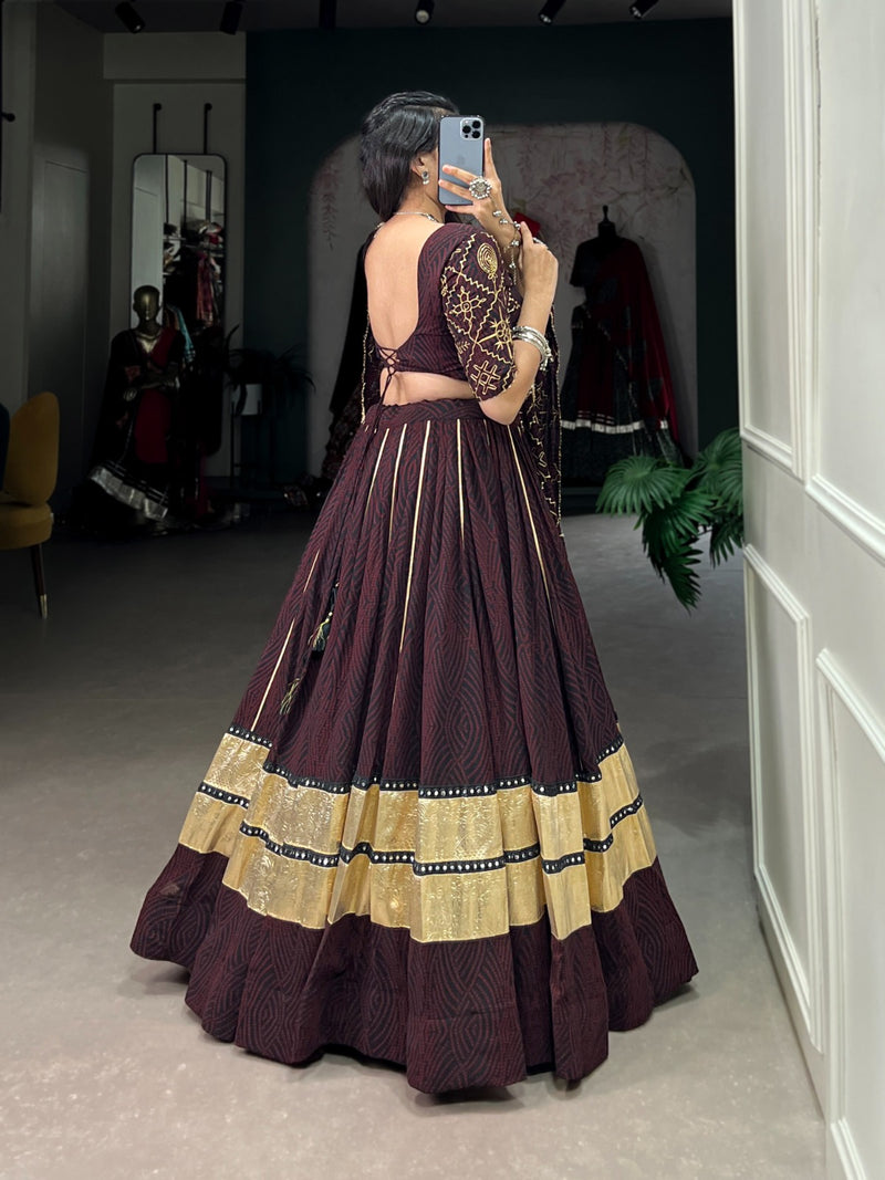 Womenline Brown Color Bandej Georgette Navratri Lehenga Choli