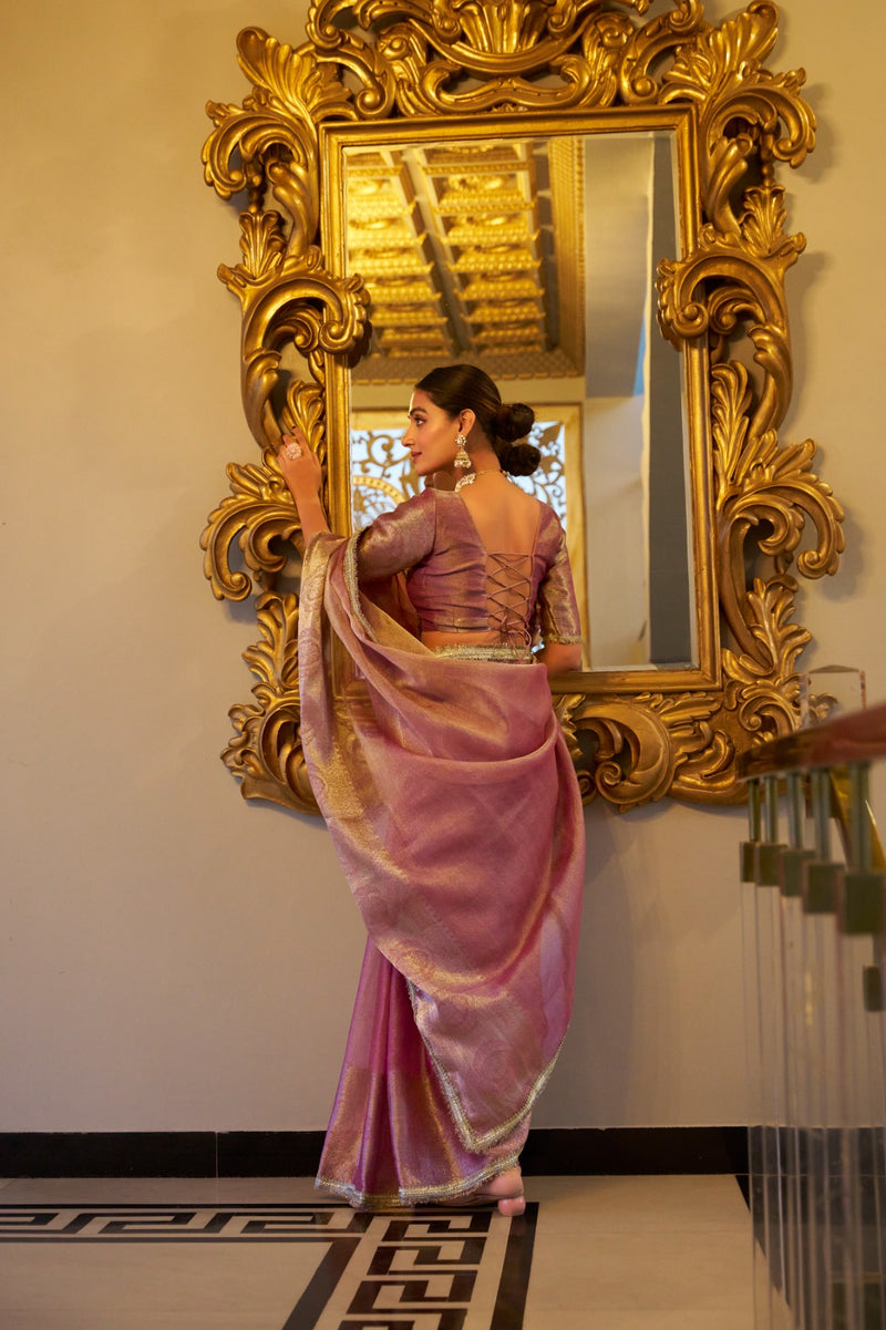 Womenline Light Pink Color Weightless Tissue Shimmer Saree