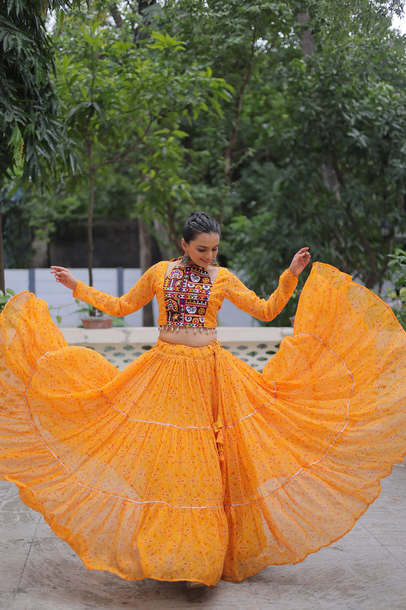 Womenline Yellow ColorFaux Georgette Navratri Lehenga Choli