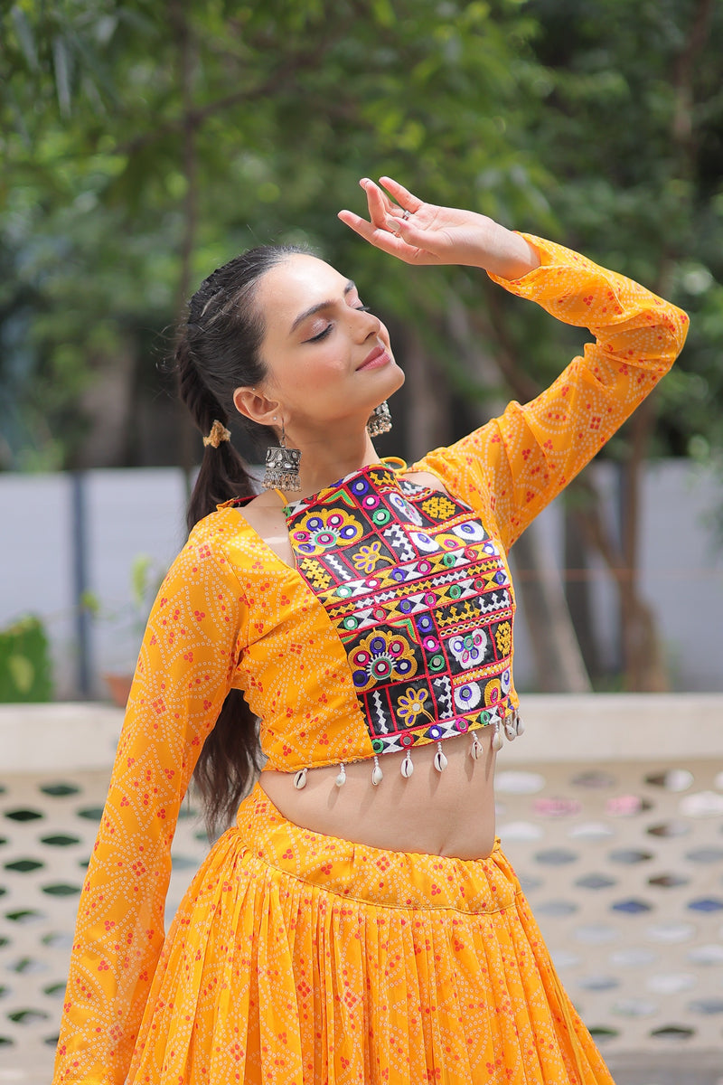 Womenline Yellow ColorFaux Georgette Navratri Lehenga Choli