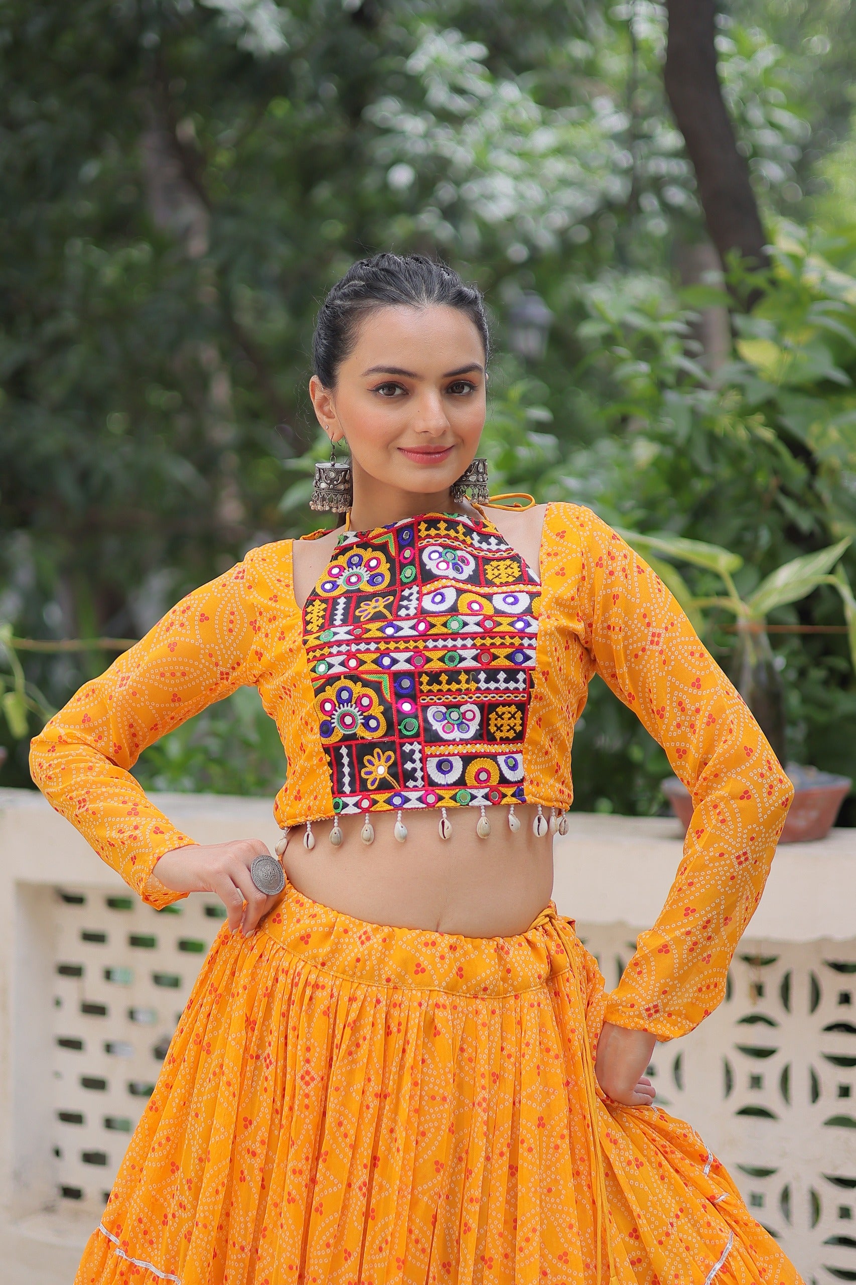 Womenline Yellow ColorFaux Georgette Navratri Lehenga Choli