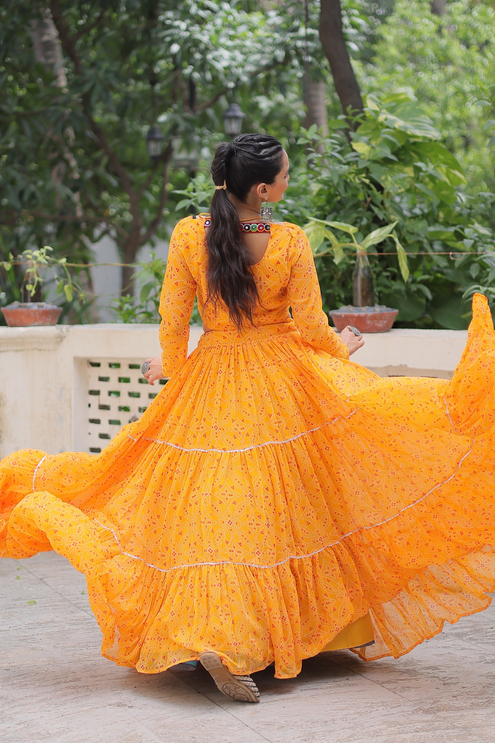 Womenline Yellow ColorFaux Georgette Navratri Lehenga Choli