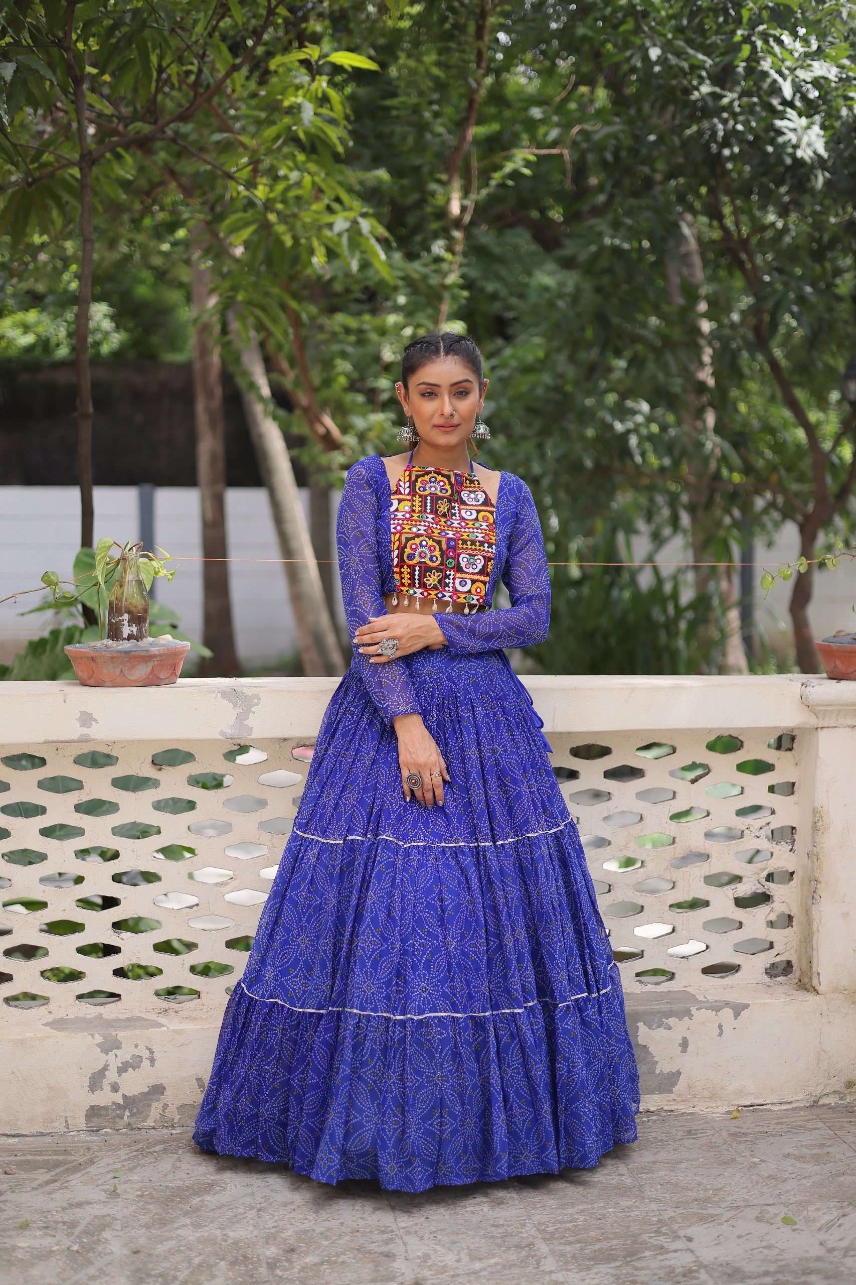 Womenline Blue Color Faux Georgette Navratri Lehenga Choli