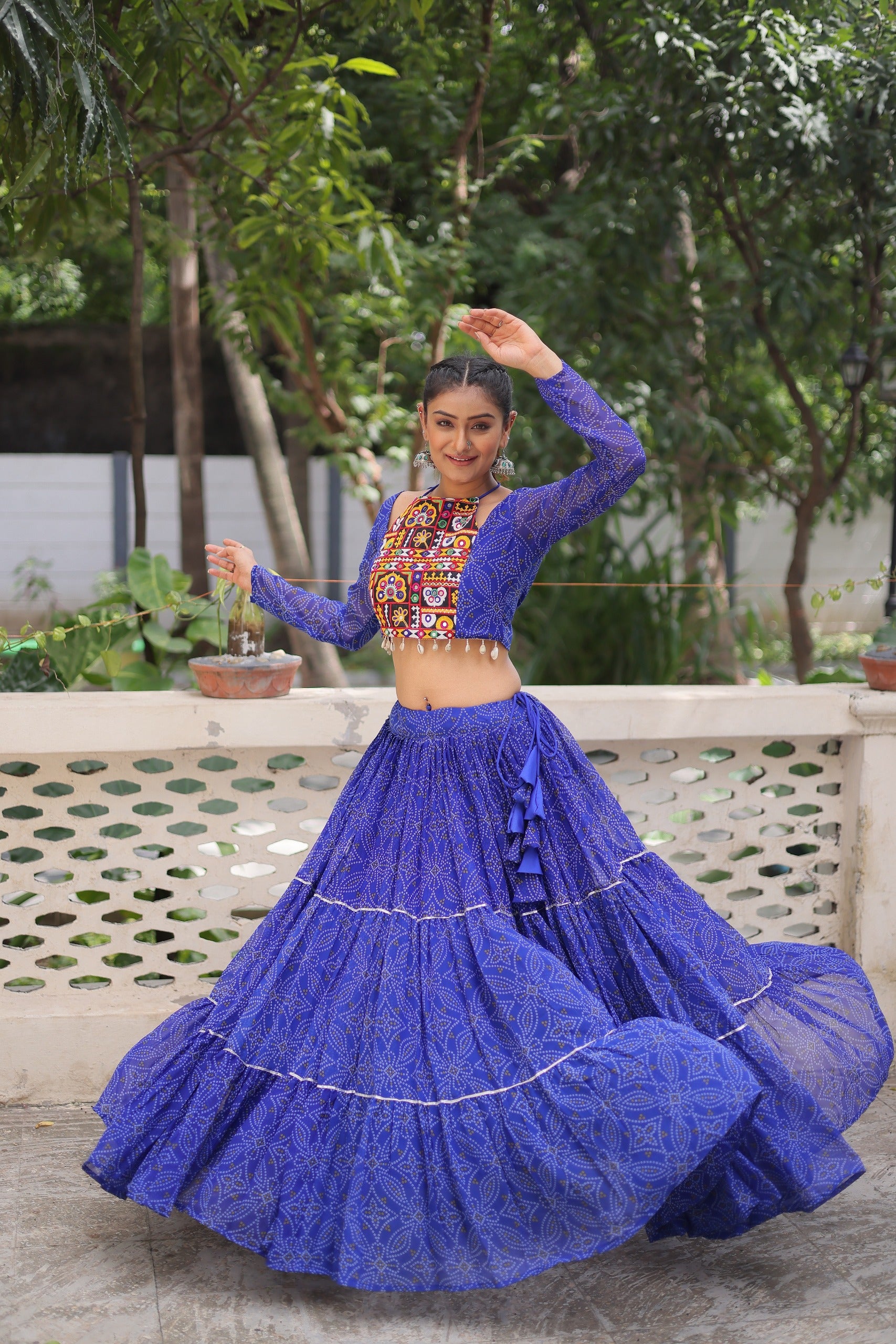 Womenline Blue Color Faux Georgette Navratri Lehenga Choli