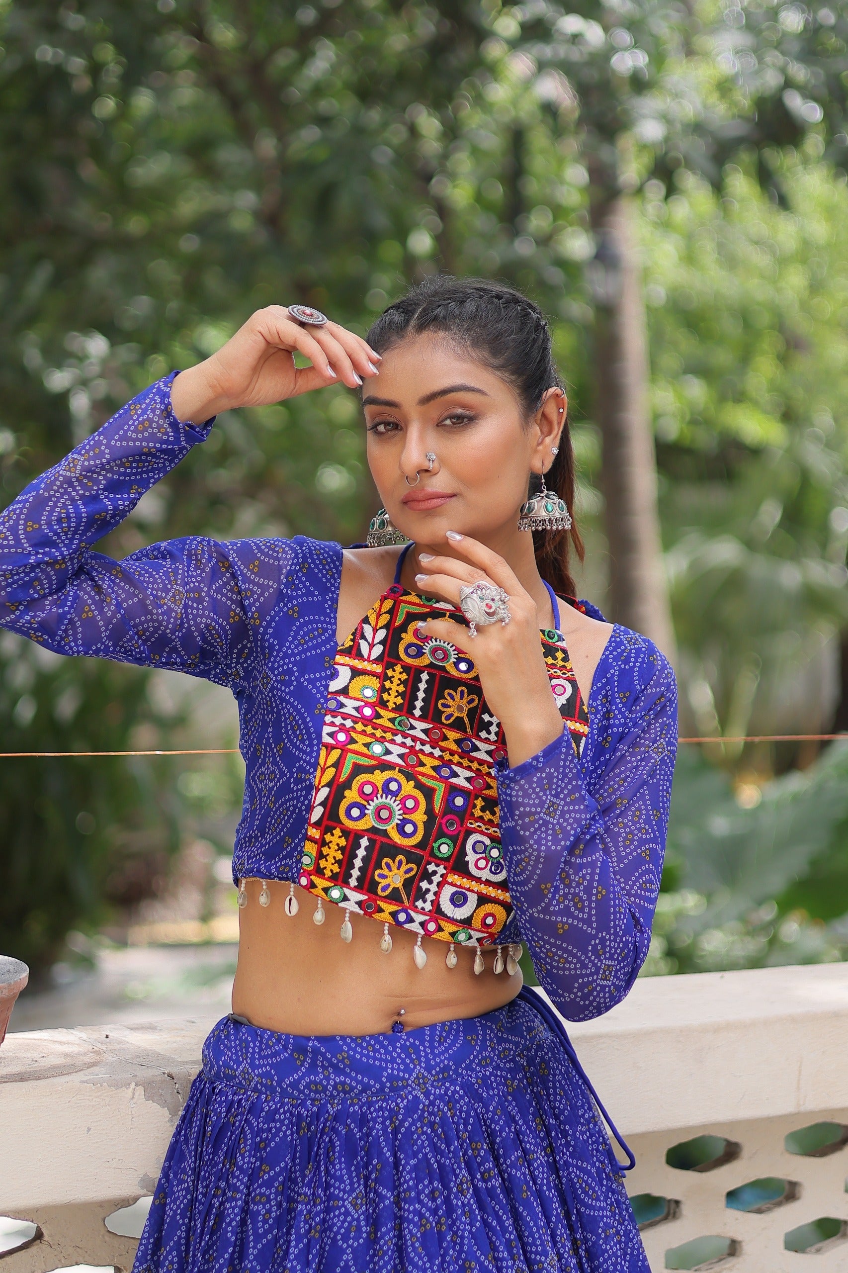 Womenline Blue Color Faux Georgette Navratri Lehenga Choli