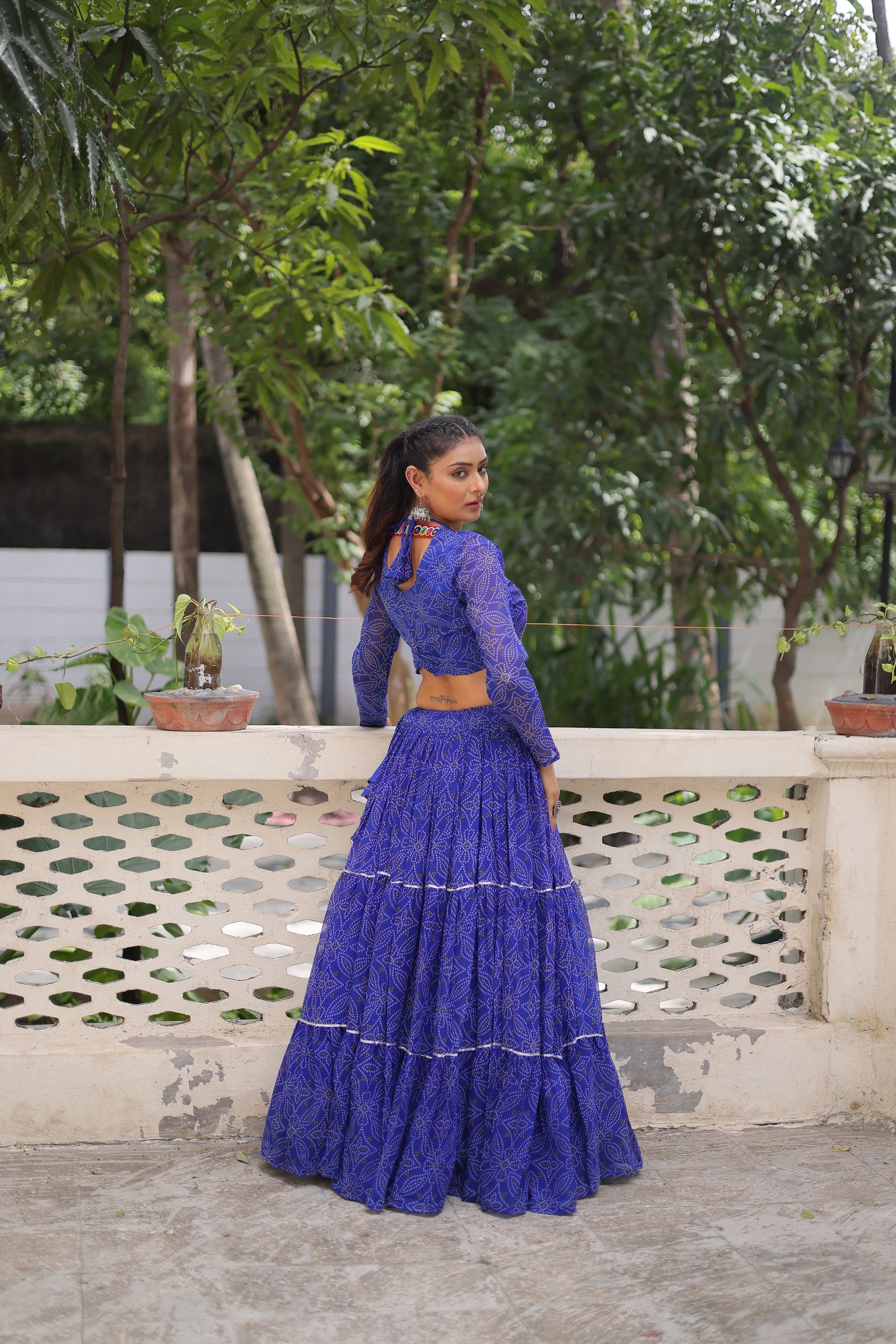 Womenline Blue Color Faux Georgette Navratri Lehenga Choli