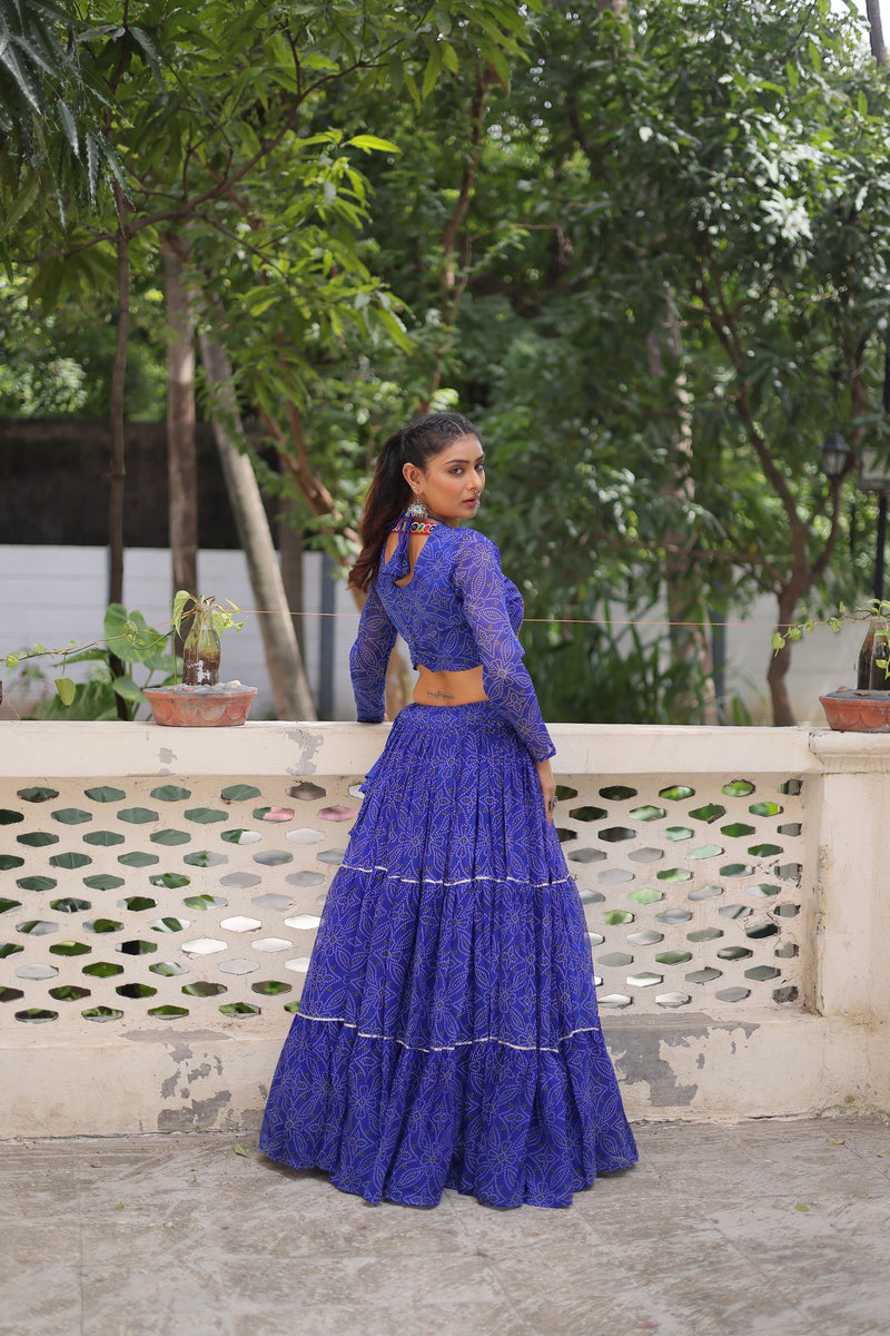 Womenline Blue Color Faux Georgette Navratri Lehenga Choli