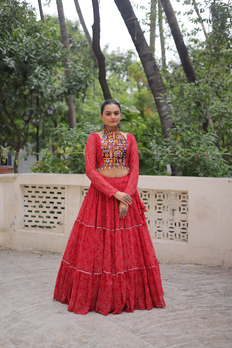 Womenline Red Color Faux Georgette Navratri Lehenga Choli