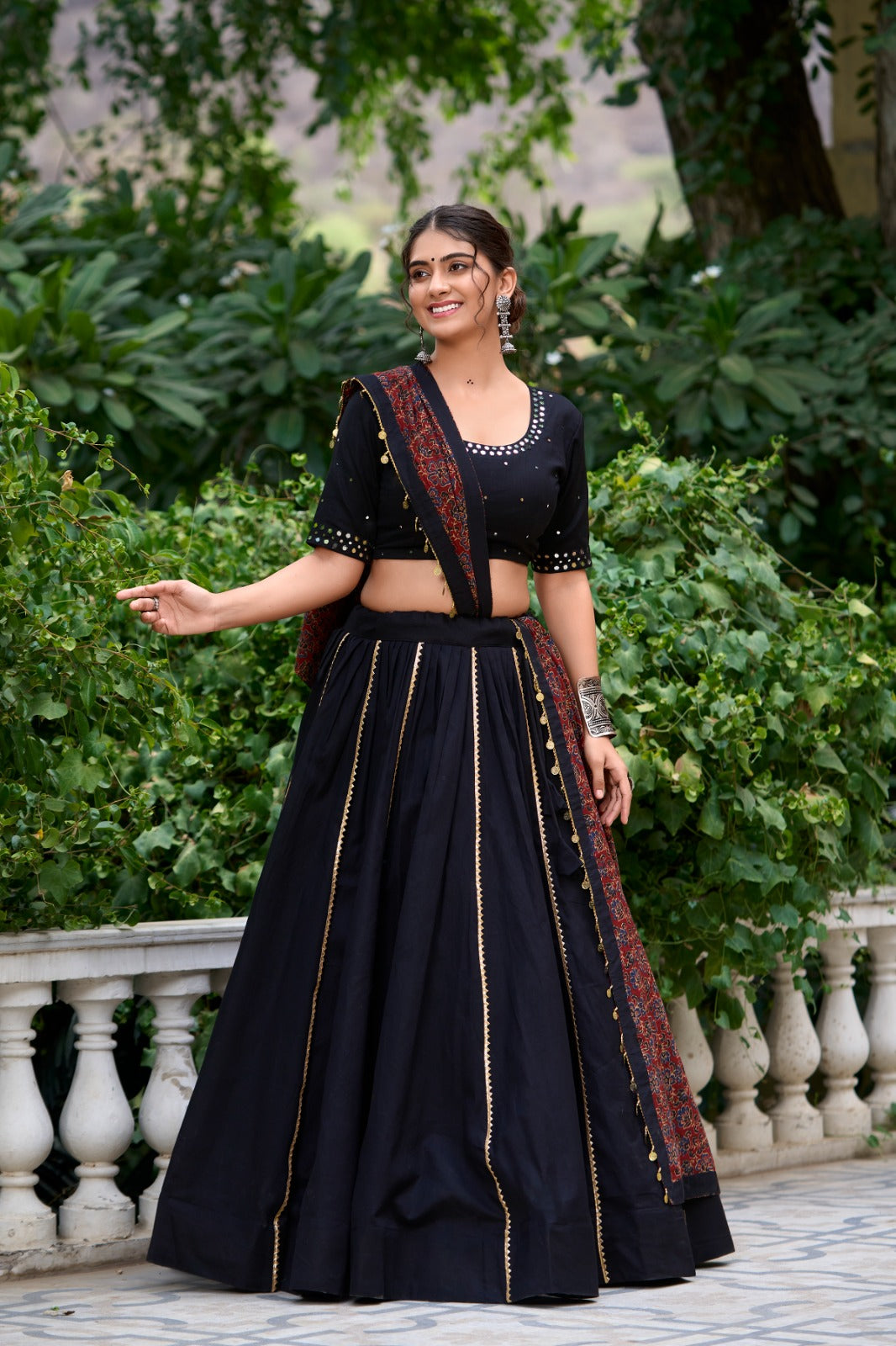 Womenline Black Color Pure Cotton Navratri Lehenga Choli