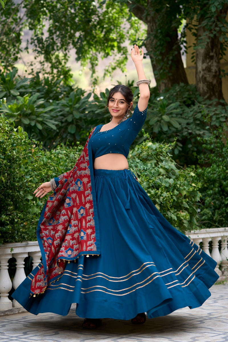 Womenline Rama Color Pure Cotton Navratri Lehenga Choli