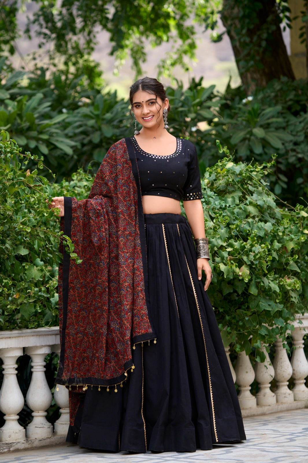 Womenline Black Color Pure Cotton Navratri Lehenga Choli