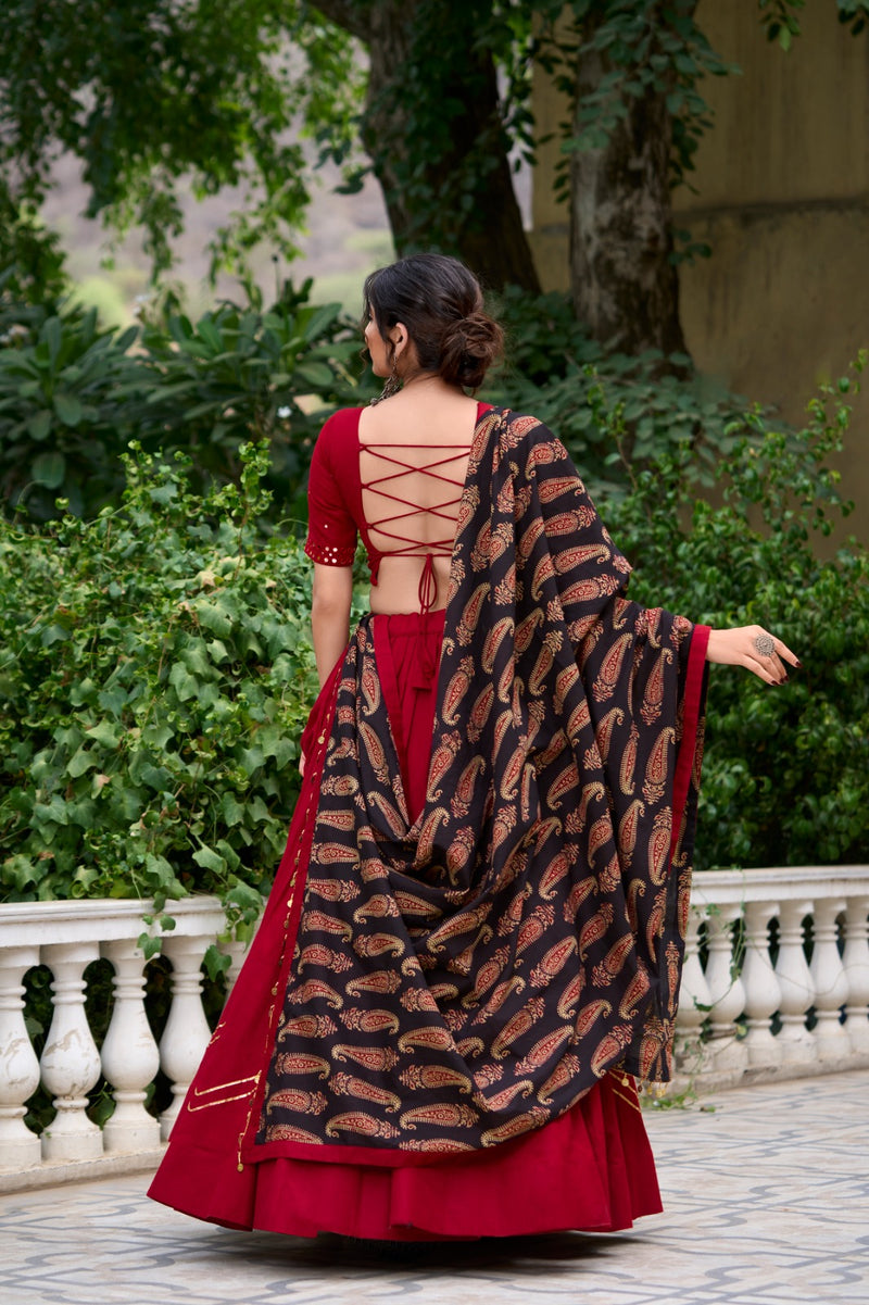 Womenline Maroon Color Pure Cotton Navratri Lehenga Choli
