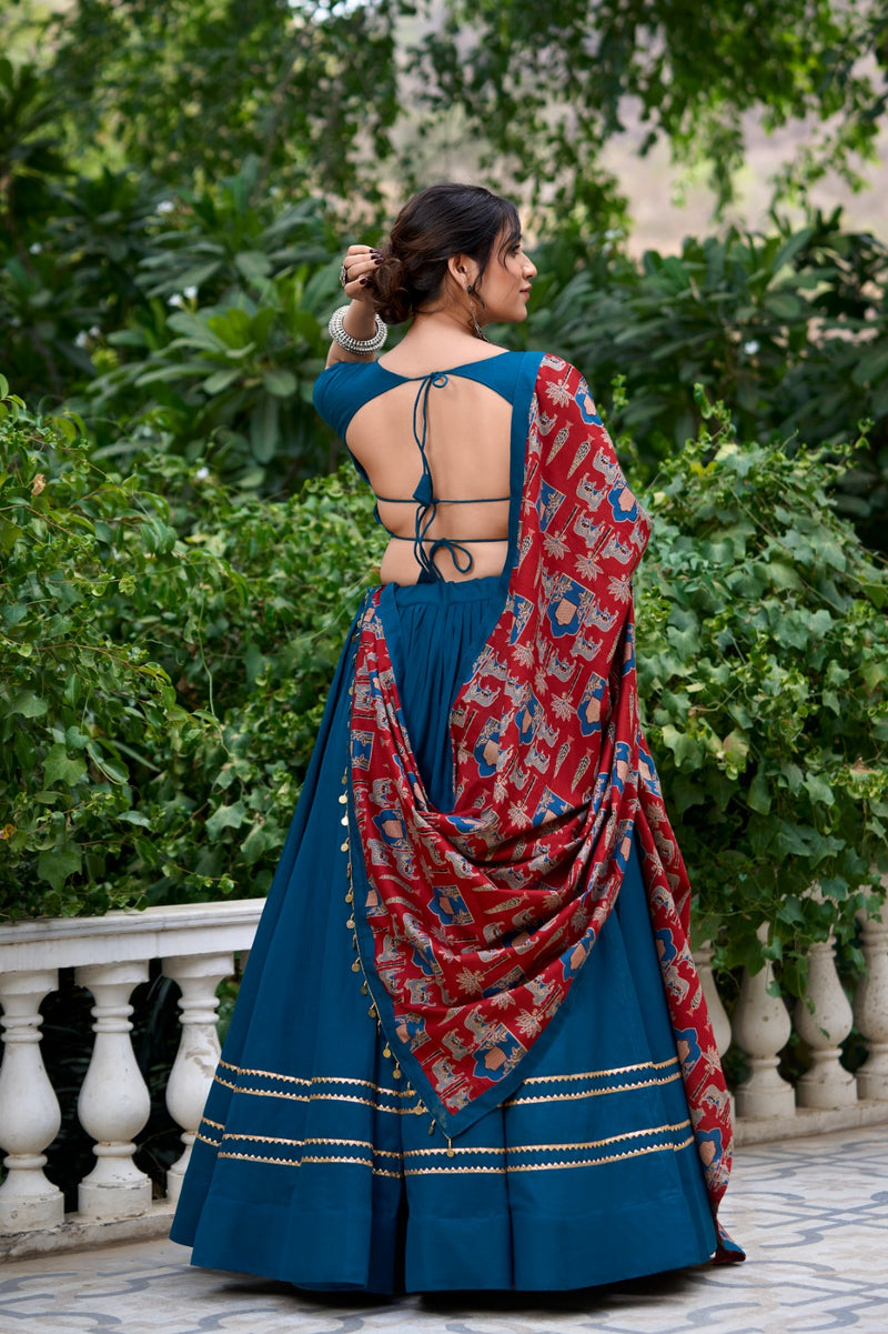 Womenline Rama Color Pure Cotton Navratri Lehenga Choli