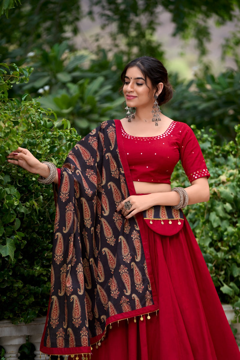 Womenline Maroon Color Pure Cotton Navratri Lehenga Choli