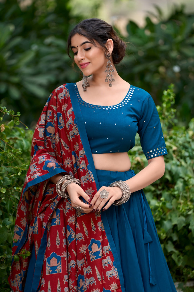 Womenline Rama Color Pure Cotton Navratri Lehenga Choli