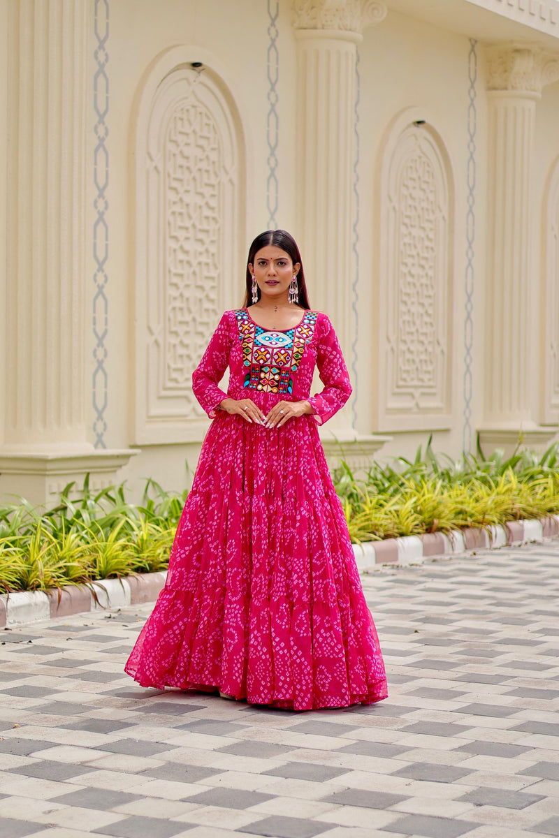 Womenline Orange Color Georgette Navratri Gown