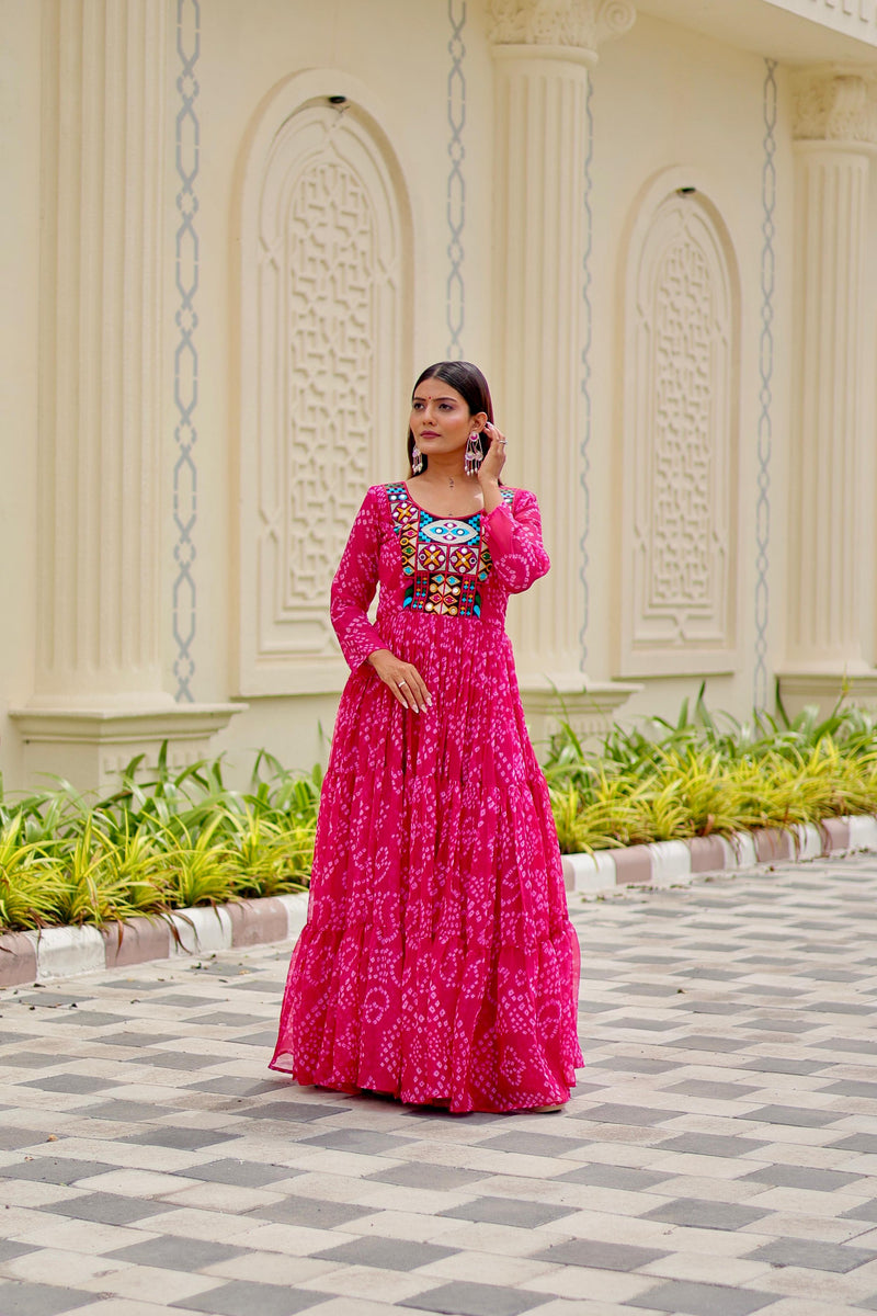 Womenline Orange Color Georgette Navratri Gown