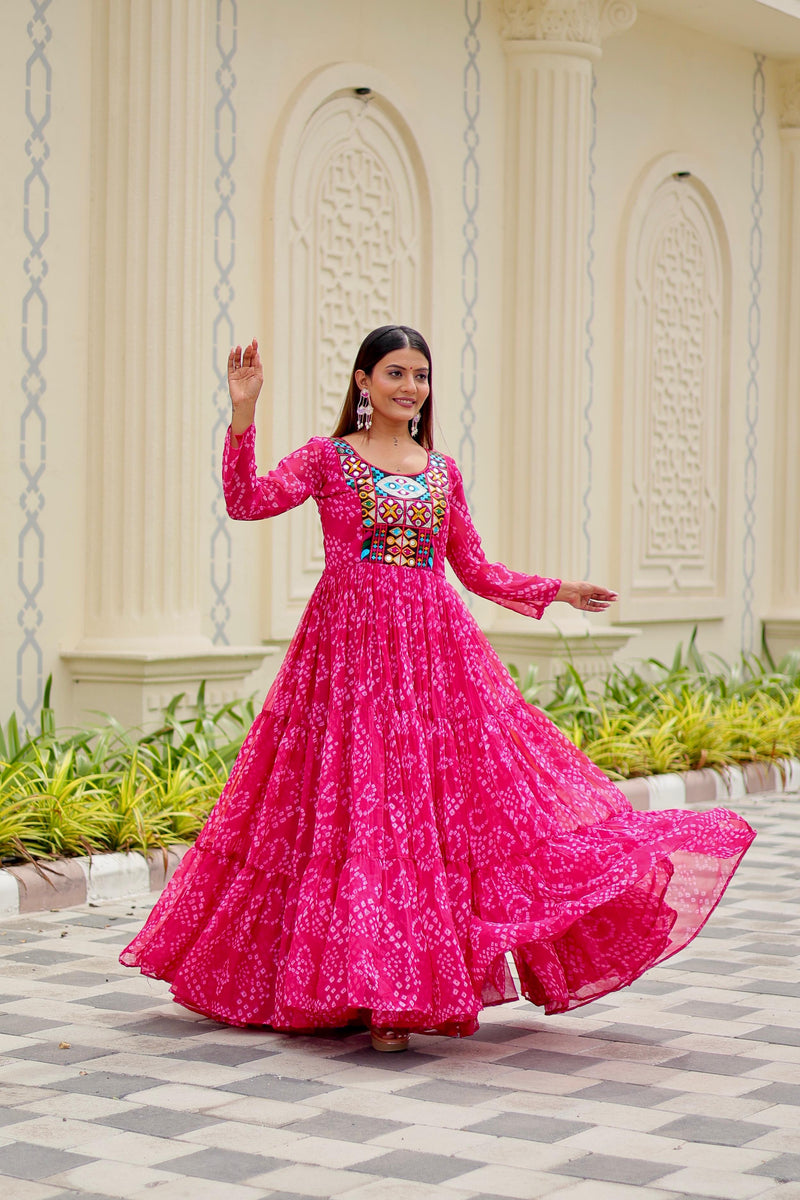 Womenline Orange Color Georgette Navratri Gown