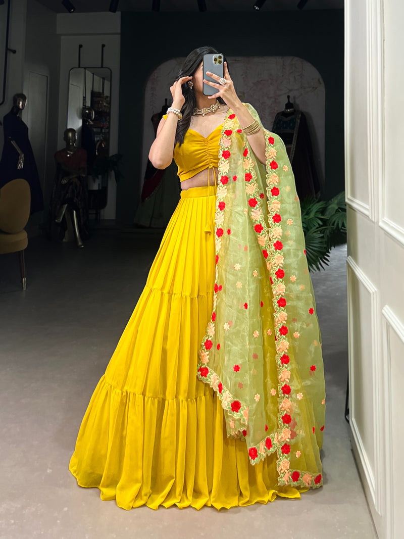 Womenline Mustard Color Georgette Lehenga Choli