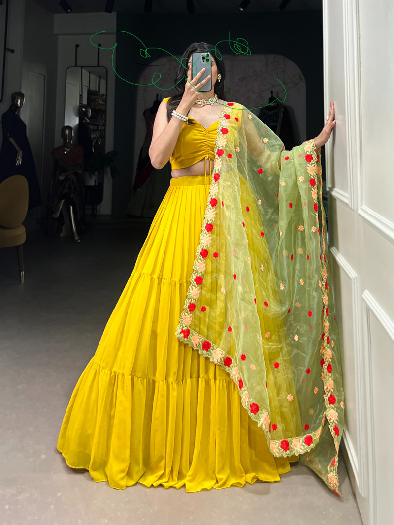 Womenline Mustard Color Georgette Lehenga Choli