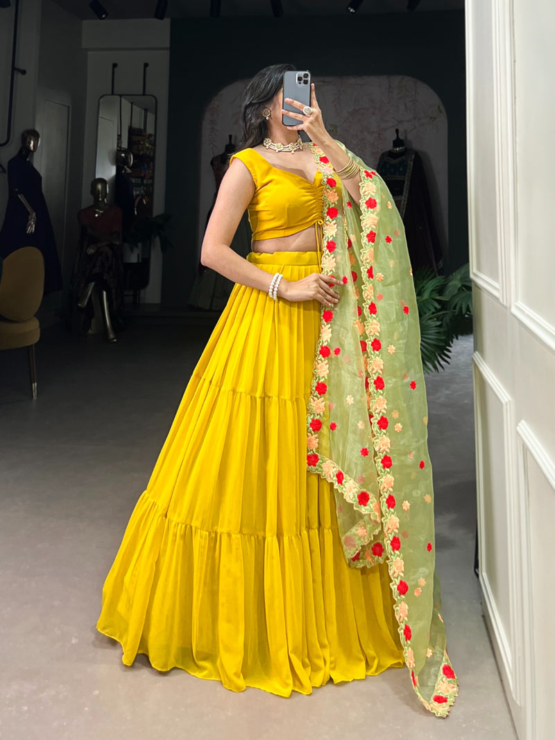 Womenline Mustard Color Georgette Lehenga Choli
