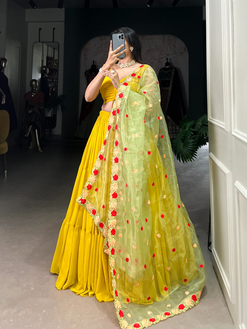 Womenline Mustard Color Georgette Lehenga Choli