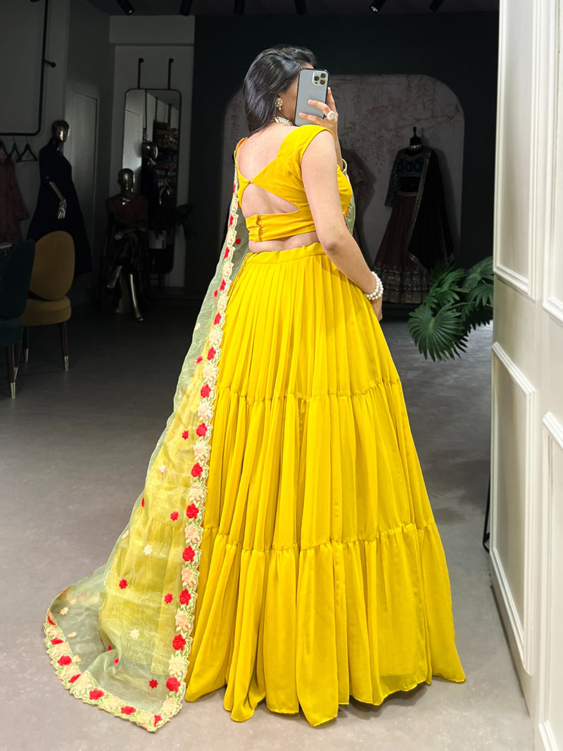 Womenline Mustard Color Georgette Lehenga Choli