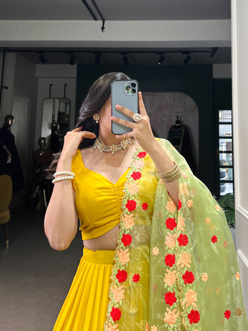 Womenline Mustard Color Georgette Lehenga Choli