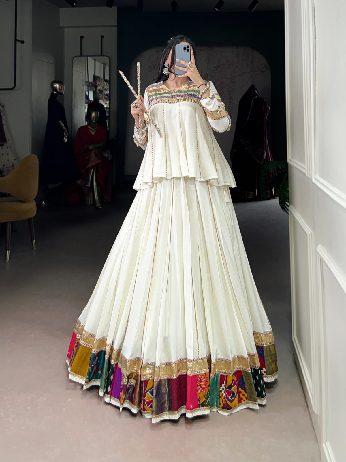 Womenline White Ethnic Wear Lehenga Choli for Navratri Festive Look