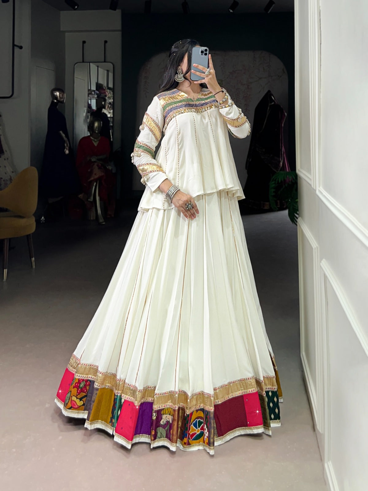 Womenline White Ethnic Wear Lehenga Choli for Navratri Festive Look