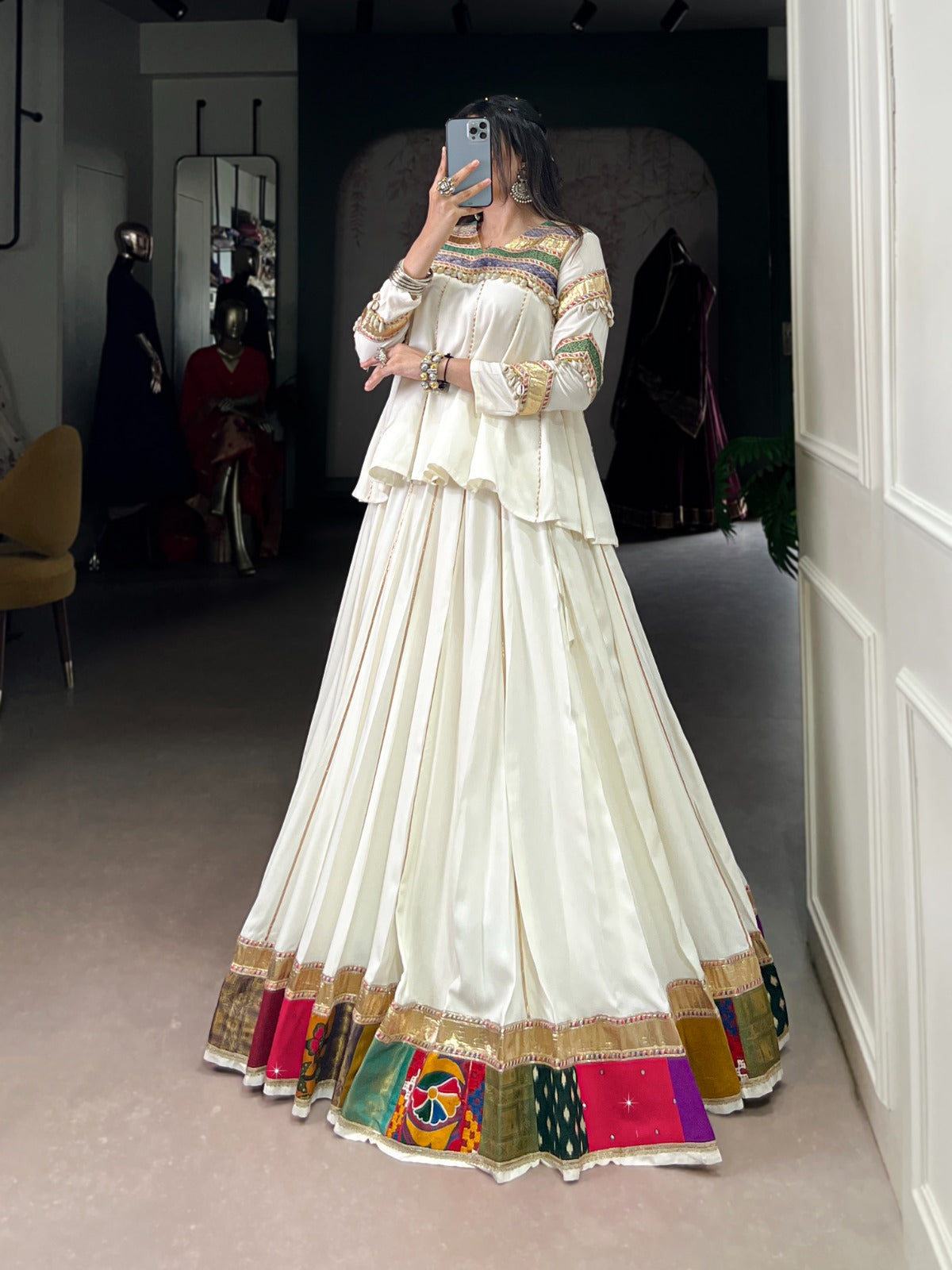 Womenline White Ethnic Wear Lehenga Choli for Navratri Festive Look