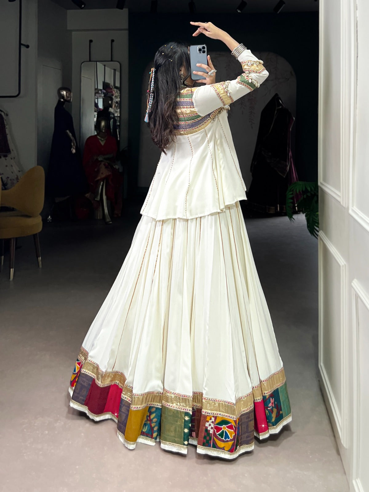 Womenline White Ethnic Wear Lehenga Choli for Navratri Festive Look