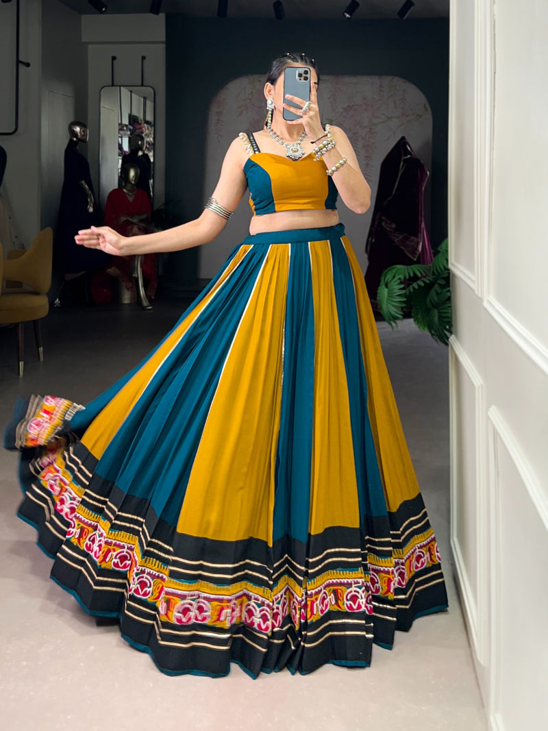 Womenline Musted Yellow Color Rayon Navratri Lehenga Choli