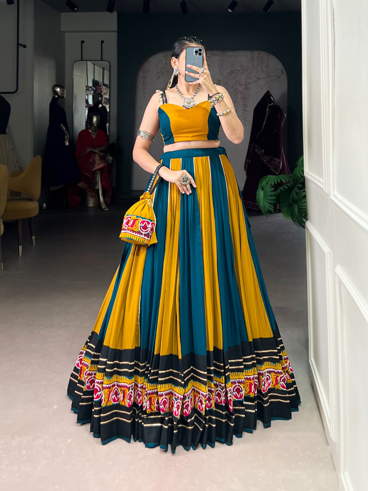 Womenline Musted Yellow Color Rayon Navratri Lehenga Choli