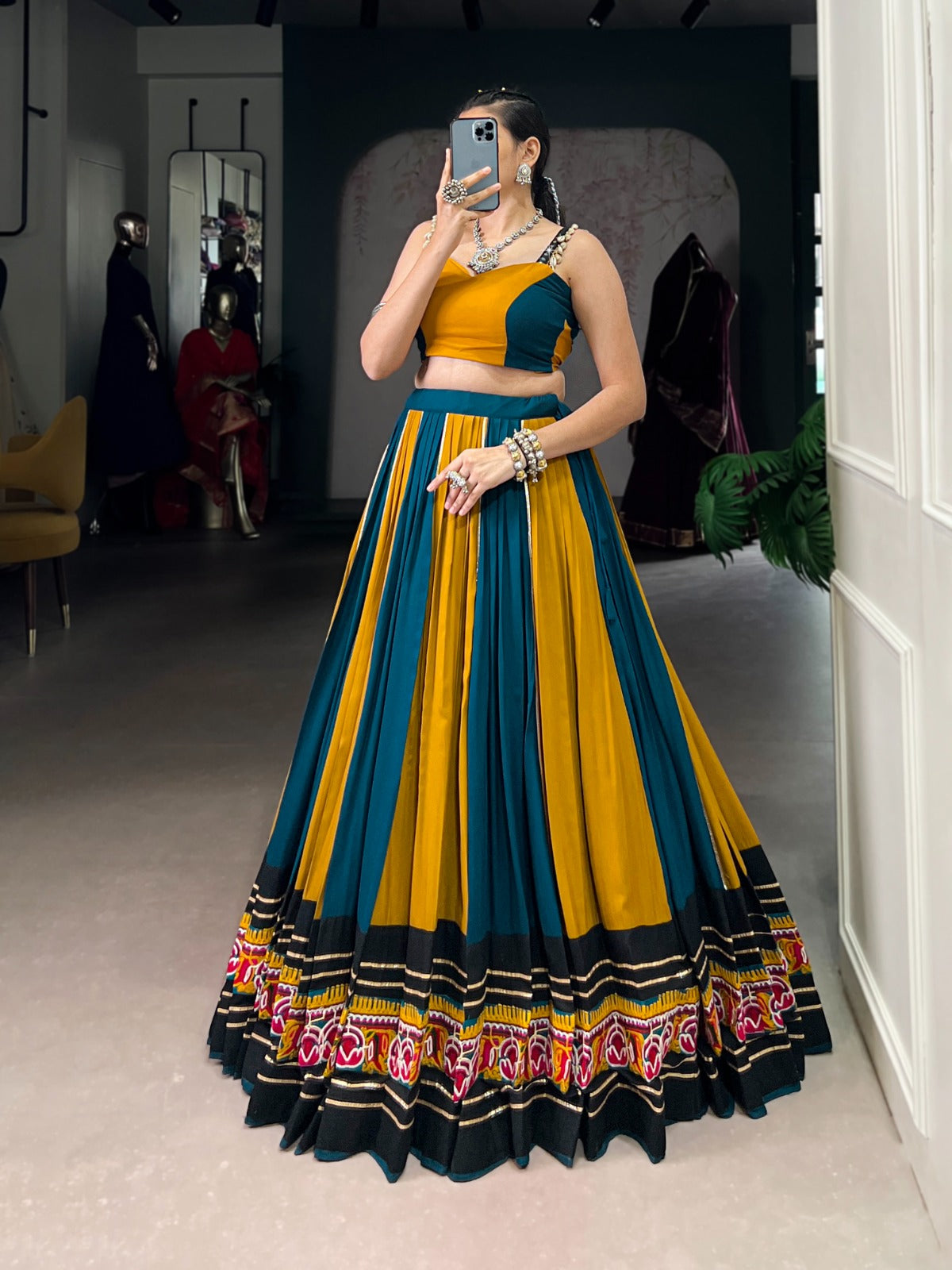 Womenline Musted Yellow Color Rayon Navratri Lehenga Choli