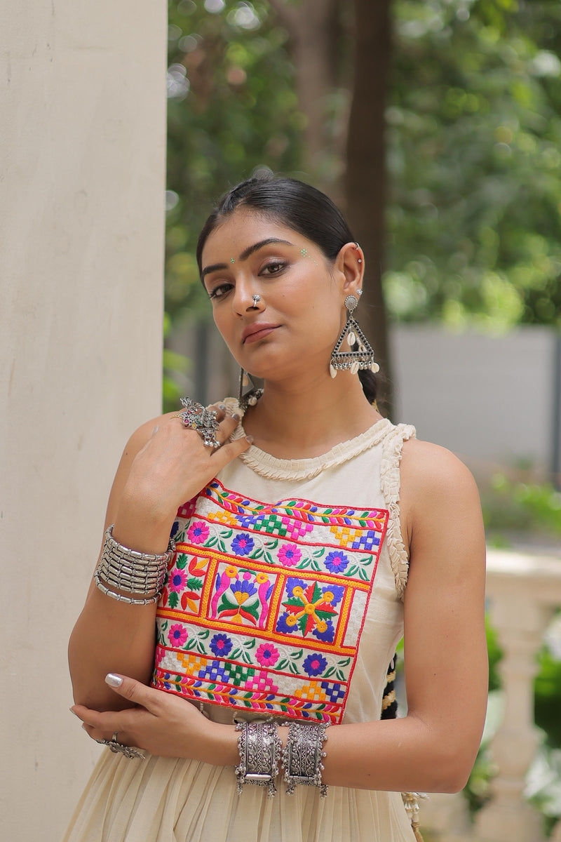 Womenline Off White Color Kora Cotton Navratri Lehenga Choli