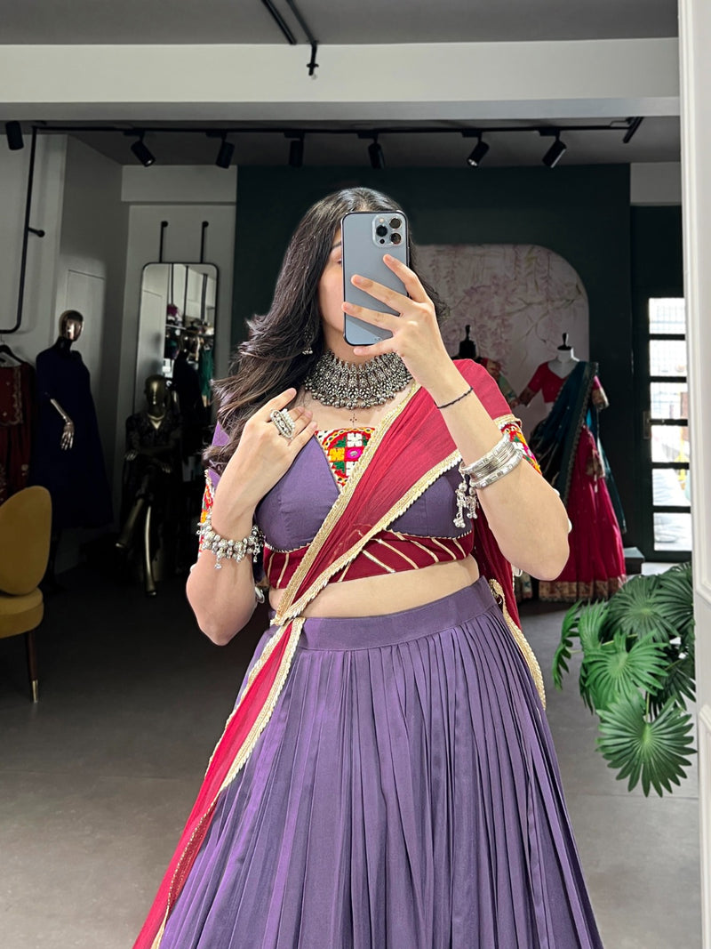 Womenline Dusty Mauve Color Rayon Navratri Lehenga Choli