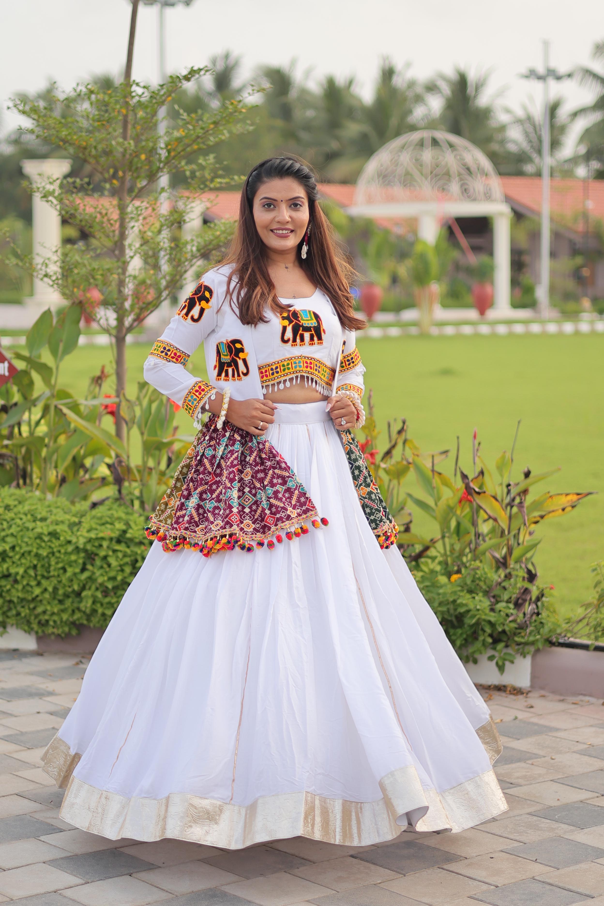 Womenline White Color Cotton Navratri Lehenga Choli