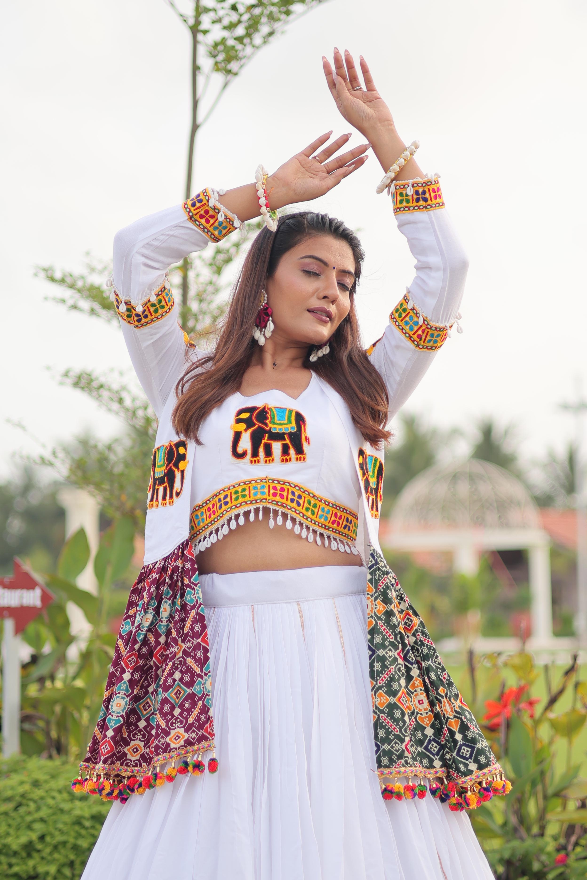 Womenline White Color Cotton Navratri Lehenga Choli