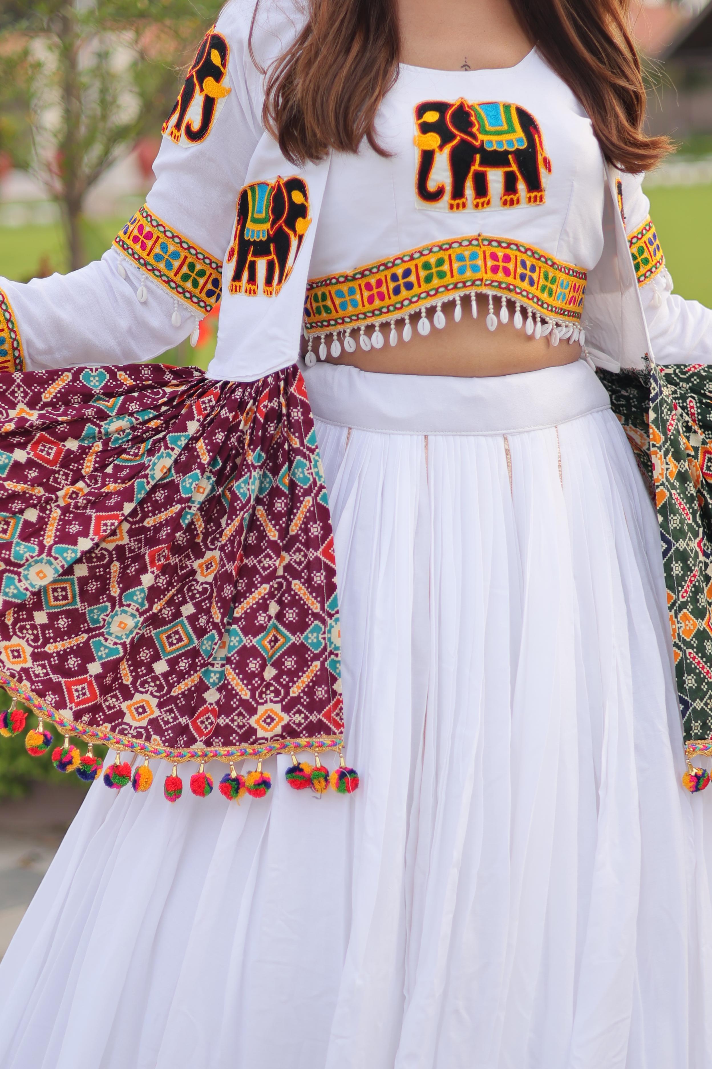 Womenline White Color Cotton Navratri Lehenga Choli