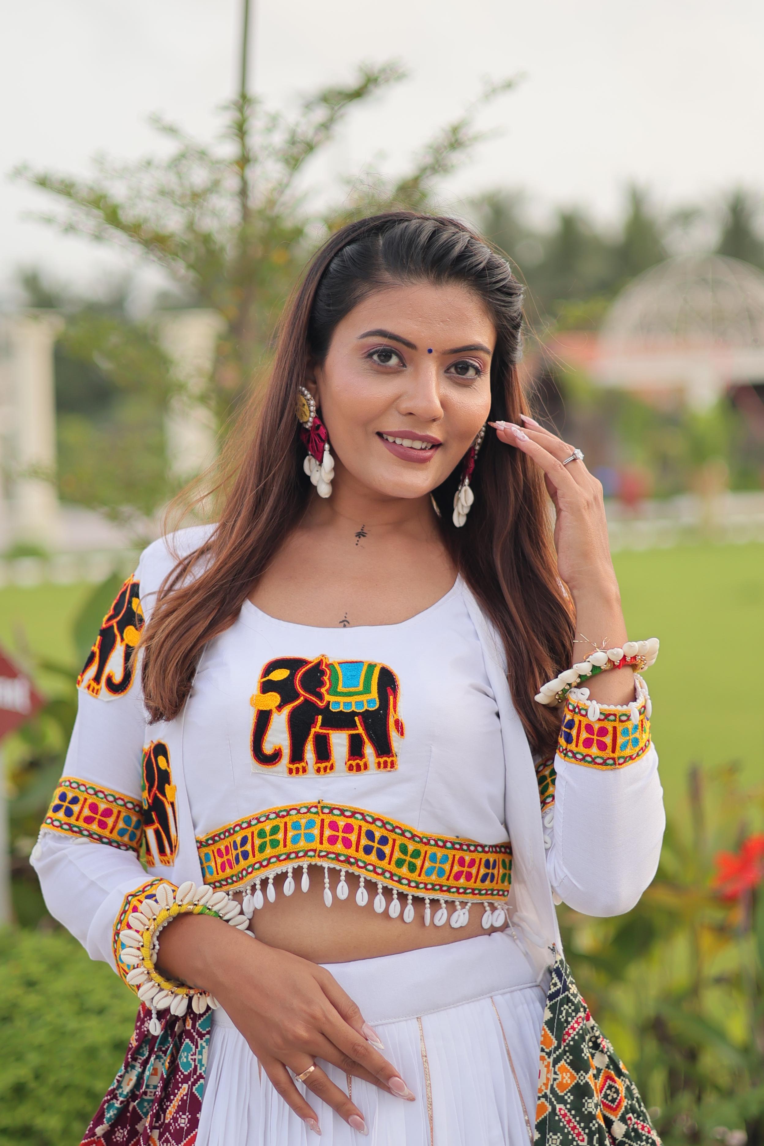 Womenline White Color Cotton Navratri Lehenga Choli