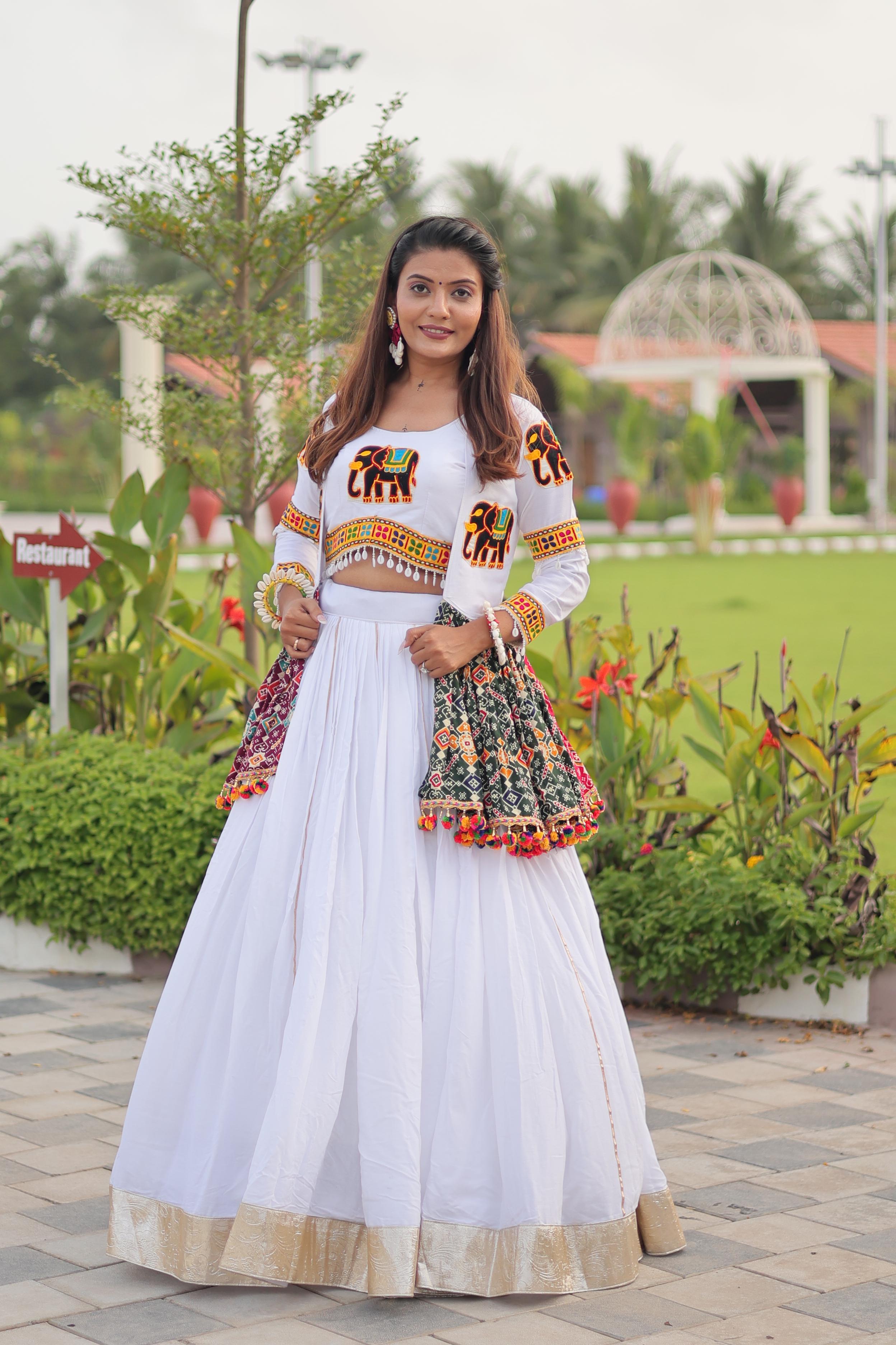 Womenline White Color Cotton Navratri Lehenga Choli