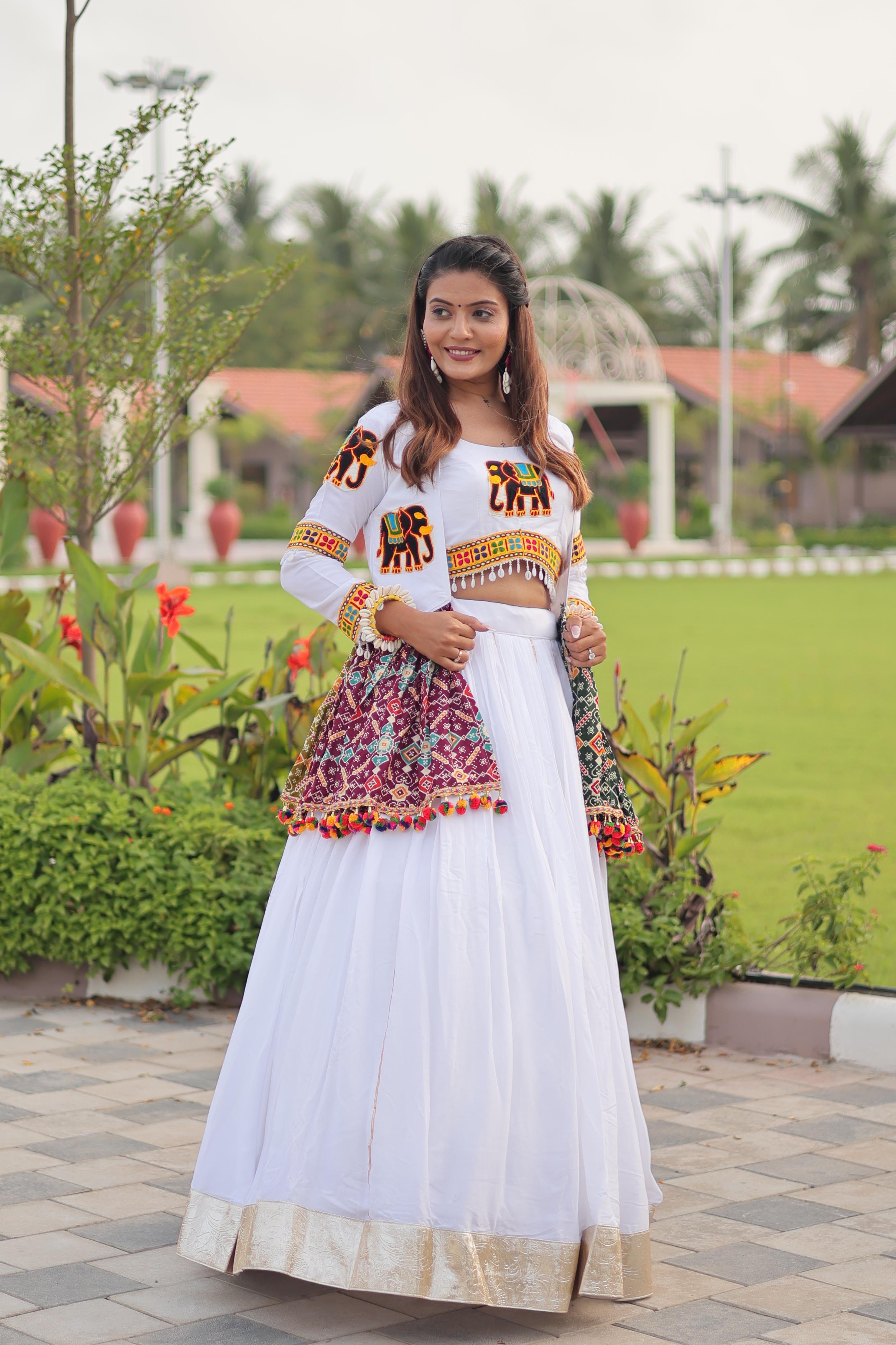 Womenline White Color Cotton Navratri Lehenga Choli