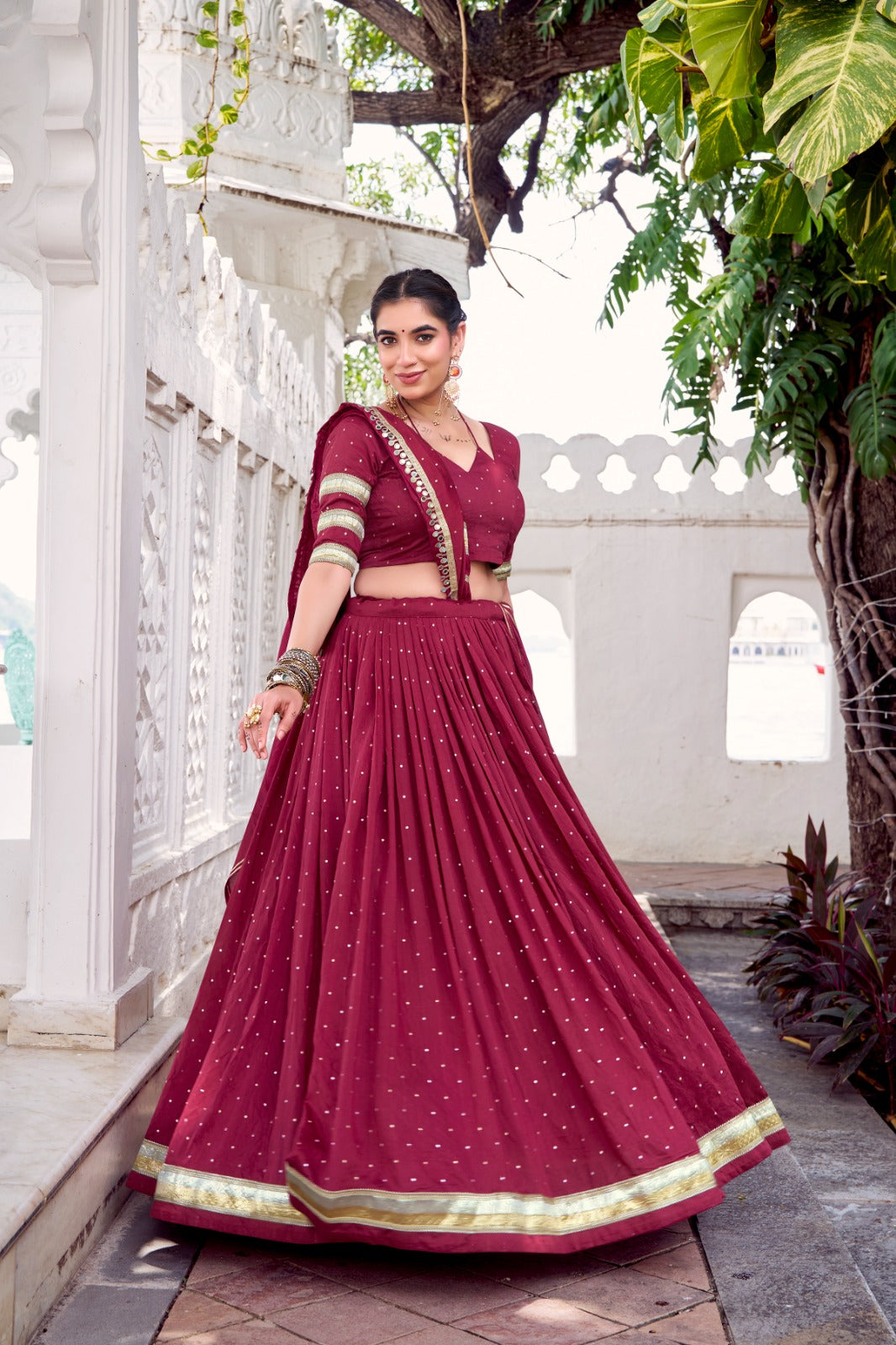 Womenline Classic Maroon Color Pure Chanderi Navratri Lehenga Choli