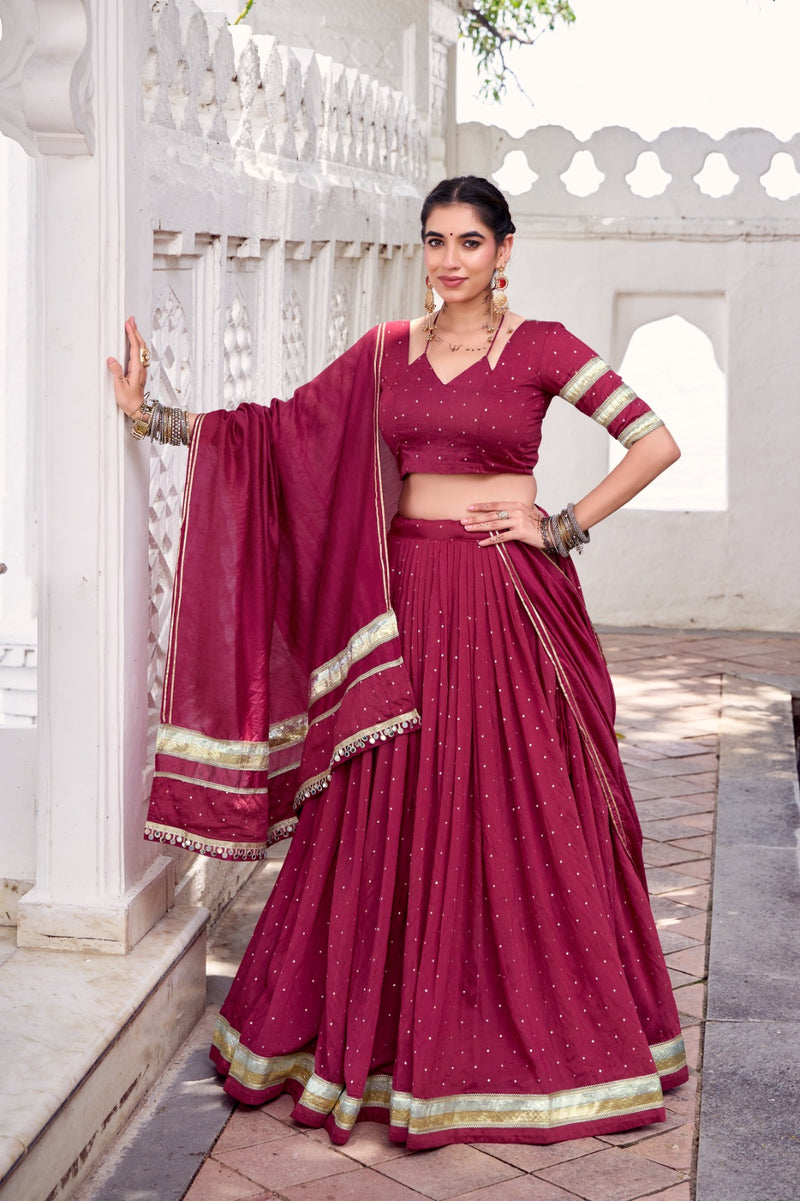 Womenline Classic Maroon Color Pure Chanderi Navratri Lehenga Choli