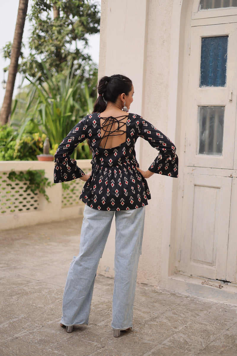 Womenline Black Color Cotton Printed Navratri Kediya