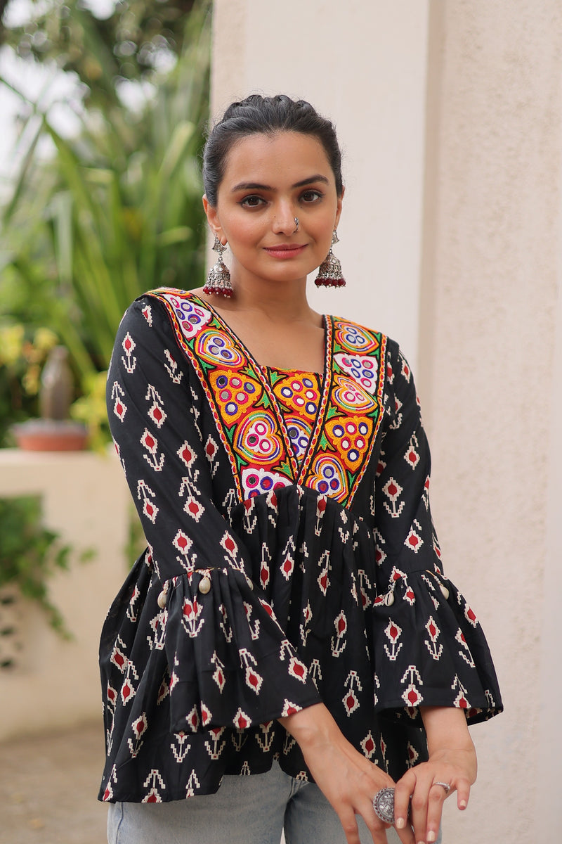 Womenline Black Color Cotton Printed Navratri Kediya